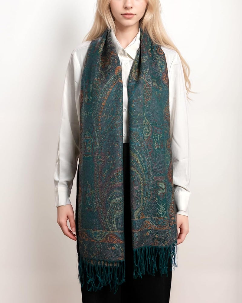 Achillea Big Paisley Pashmina Shawl Wrap for Women – Elegant Scarf for Weddings, Evening Dresses, Festivals & Daily Wear - Image 2